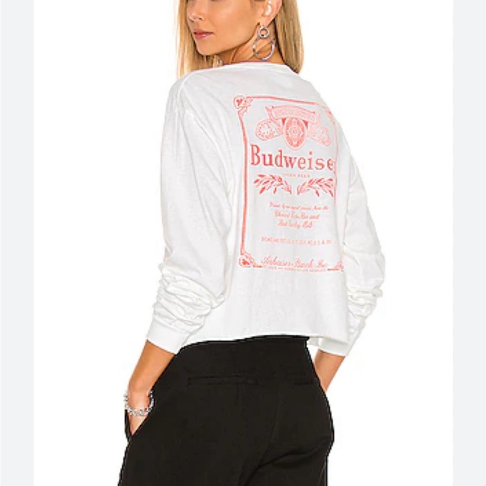 Junk Food Clothing White Pink Graphic Long Sleeve Crop Tee